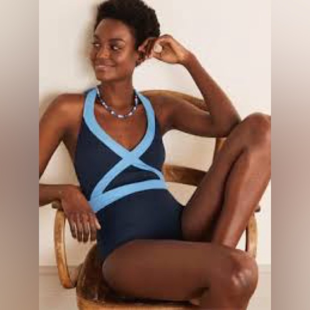 Boden Navy and Light Blue Women Swim One Piece